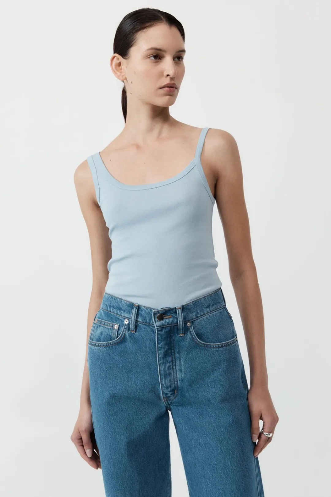 Singlets*St. Agni Organic Cotton Asymm Tank - Stone Blue