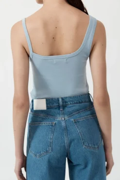 Singlets*St. Agni Organic Cotton Asymm Tank - Stone Blue