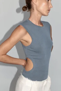 Tops*St. Agni Organic Cotton Cut Out Tank - Diesel Grey