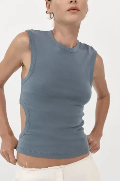 Tops*St. Agni Organic Cotton Cut Out Tank - Diesel Grey