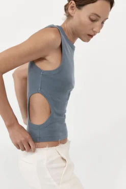 Tops*St. Agni Organic Cotton Cut Out Tank - Diesel Grey