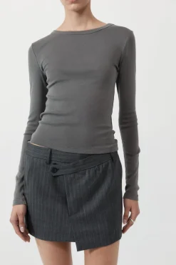 Basics*St. Agni Organic Cotton Long Sleeve Top - Pewter Grey