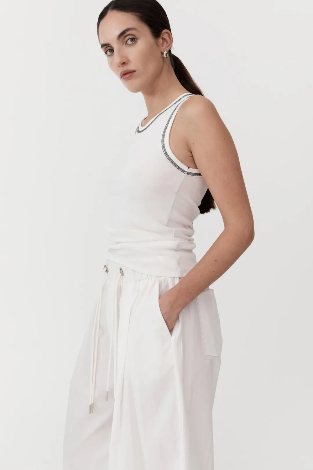 Basics*St. Agni Organic Cotton Singlet - White/Black
