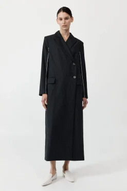 Jackets*St. Agni Pinstripe Maxi Coat - Black