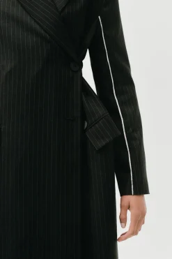 Jackets*St. Agni Pinstripe Maxi Coat - Black