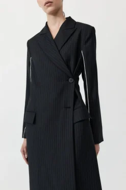 Jackets*St. Agni Pinstripe Maxi Coat - Black