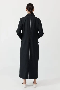 Jackets*St. Agni Pinstripe Maxi Coat - Black