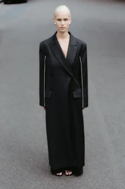 Jackets*St. Agni Pinstripe Maxi Coat - Black