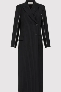 Jackets*St. Agni Pinstripe Maxi Coat - Black