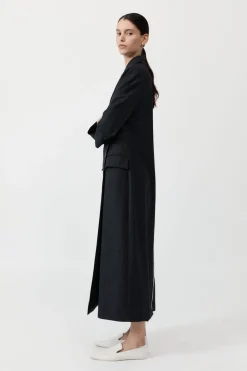 Tailoring*St. Agni Pinstripe Maxi Coat - Black