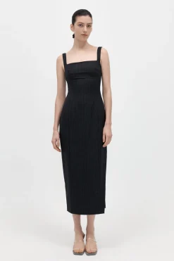 Tailoring*St. Agni Pinstripe Midi Dress - Black