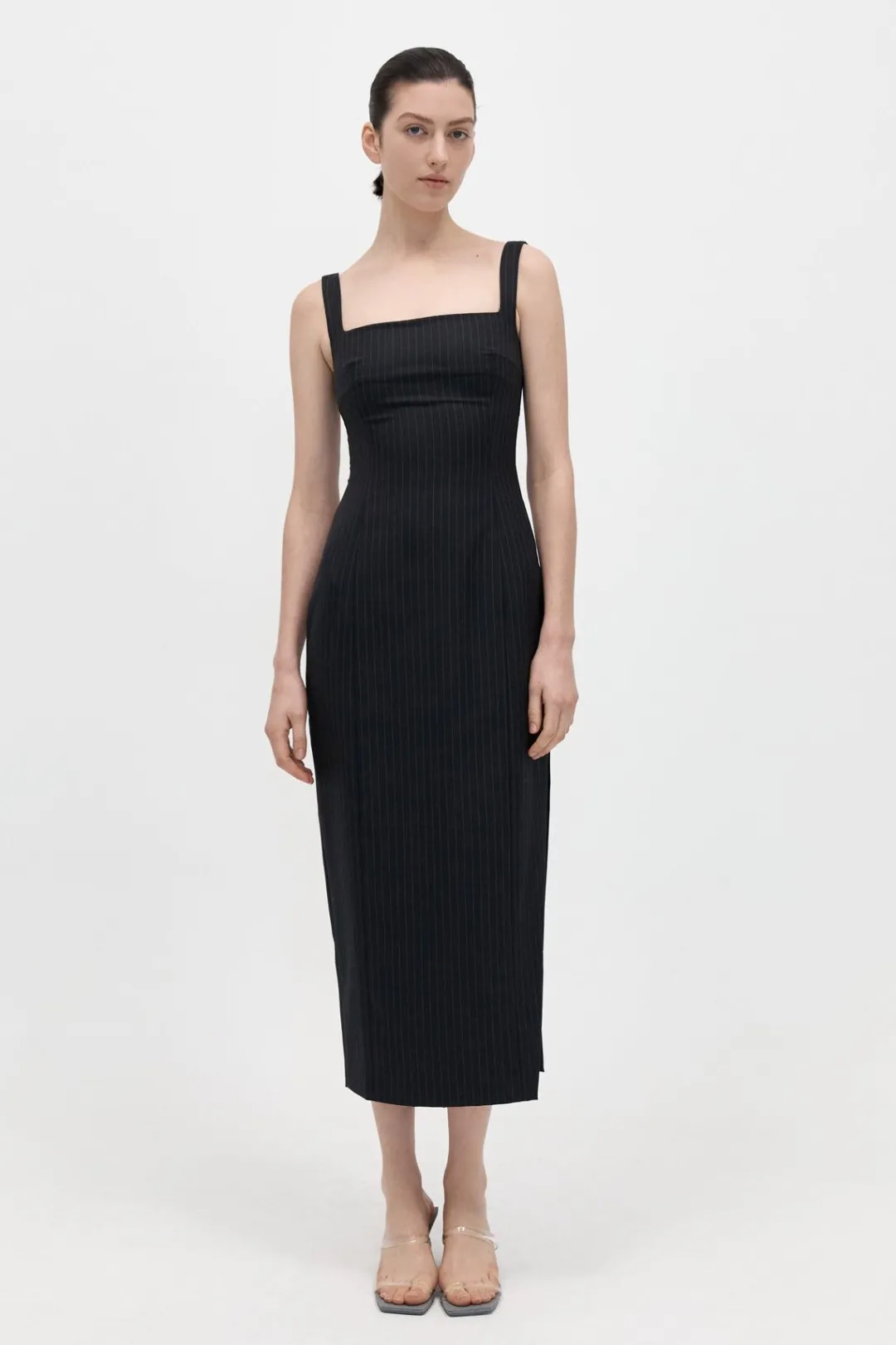 Tailoring*St. Agni Pinstripe Midi Dress - Black