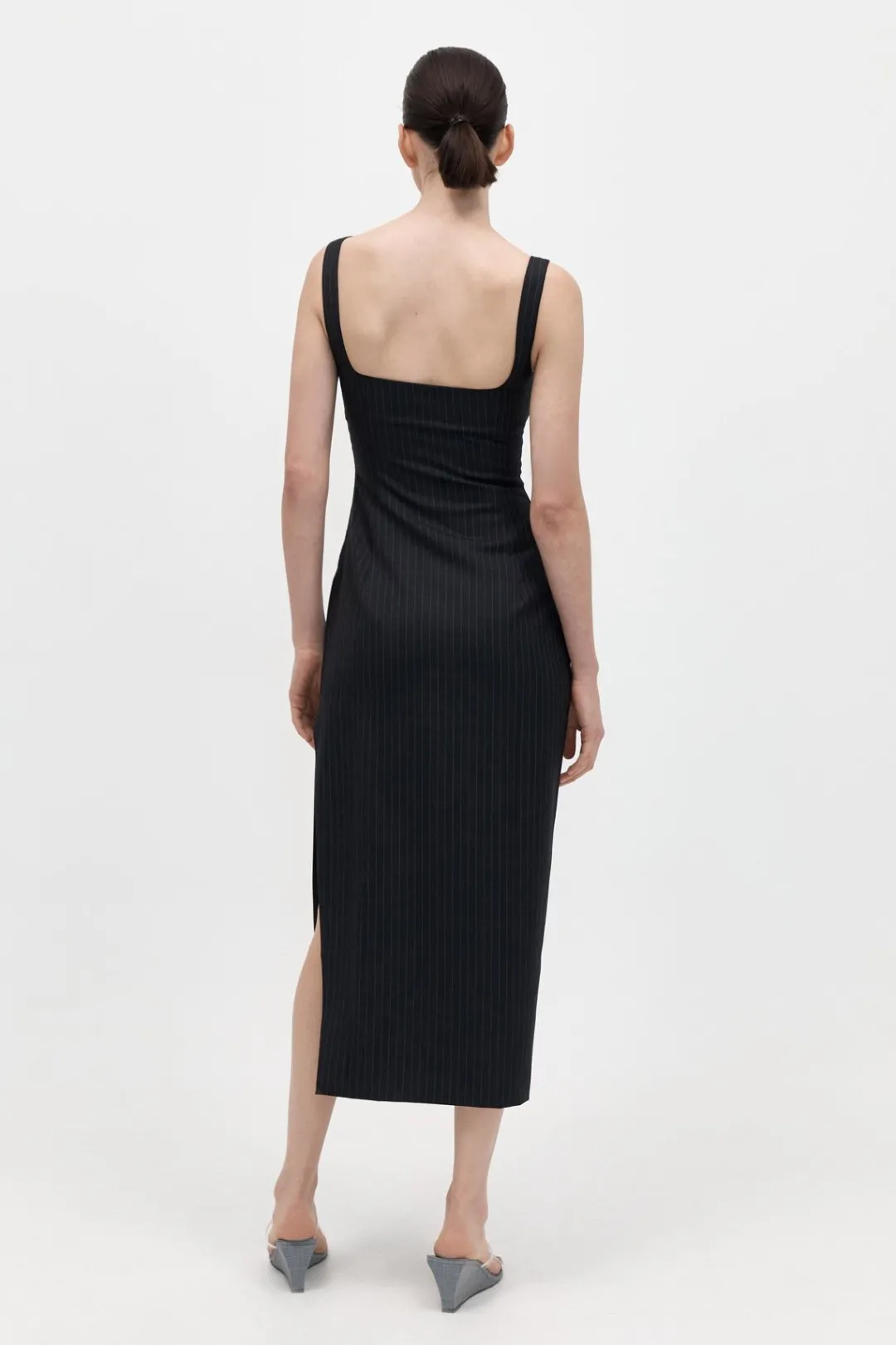 Tailoring*St. Agni Pinstripe Midi Dress - Black