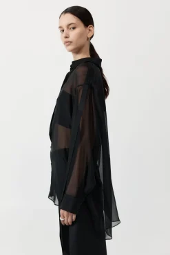 Shirts*St. Agni Pinstripe Silk Shirt - Black