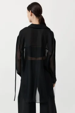 Shirts*St. Agni Pinstripe Silk Shirt - Black