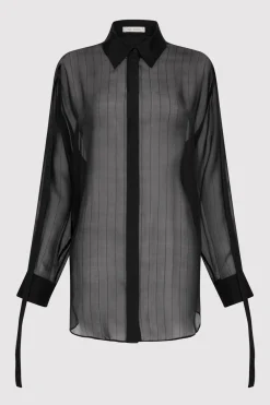 Shirts*St. Agni Pinstripe Silk Shirt - Black