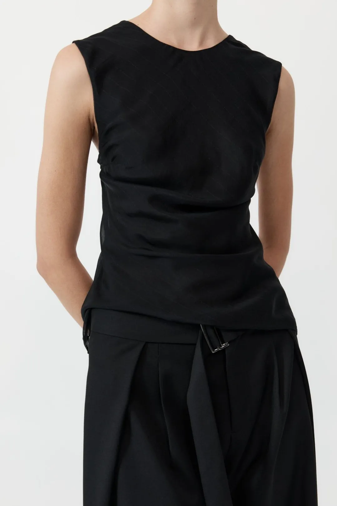 Tops*St. Agni Pinstripe Silk Top - Black