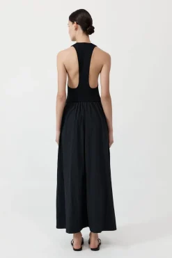 Knitwear*St. Agni Plunge Neck Dress - Black