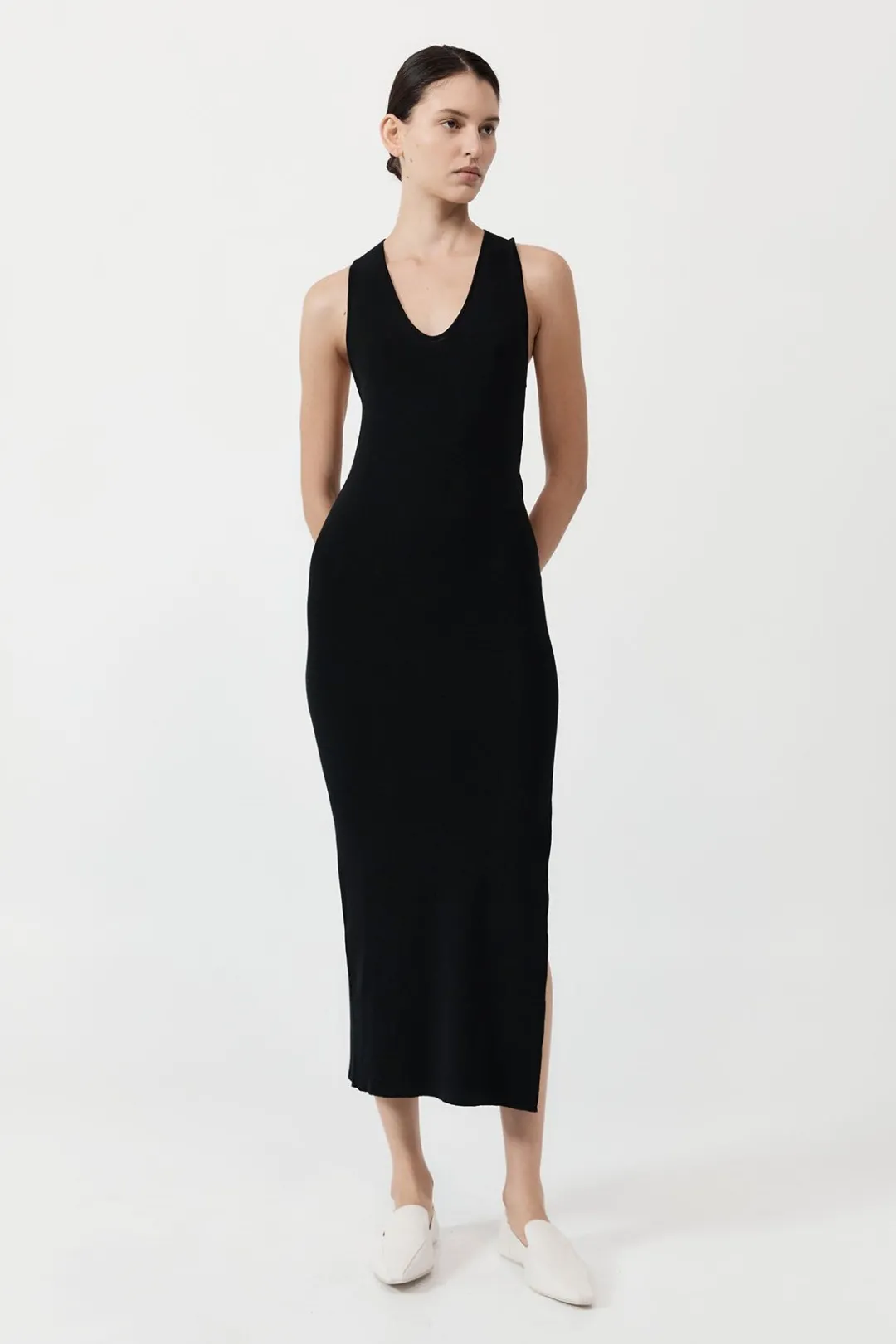 Knitwear*St. Agni Plunge Neck Knit Dress - Black
