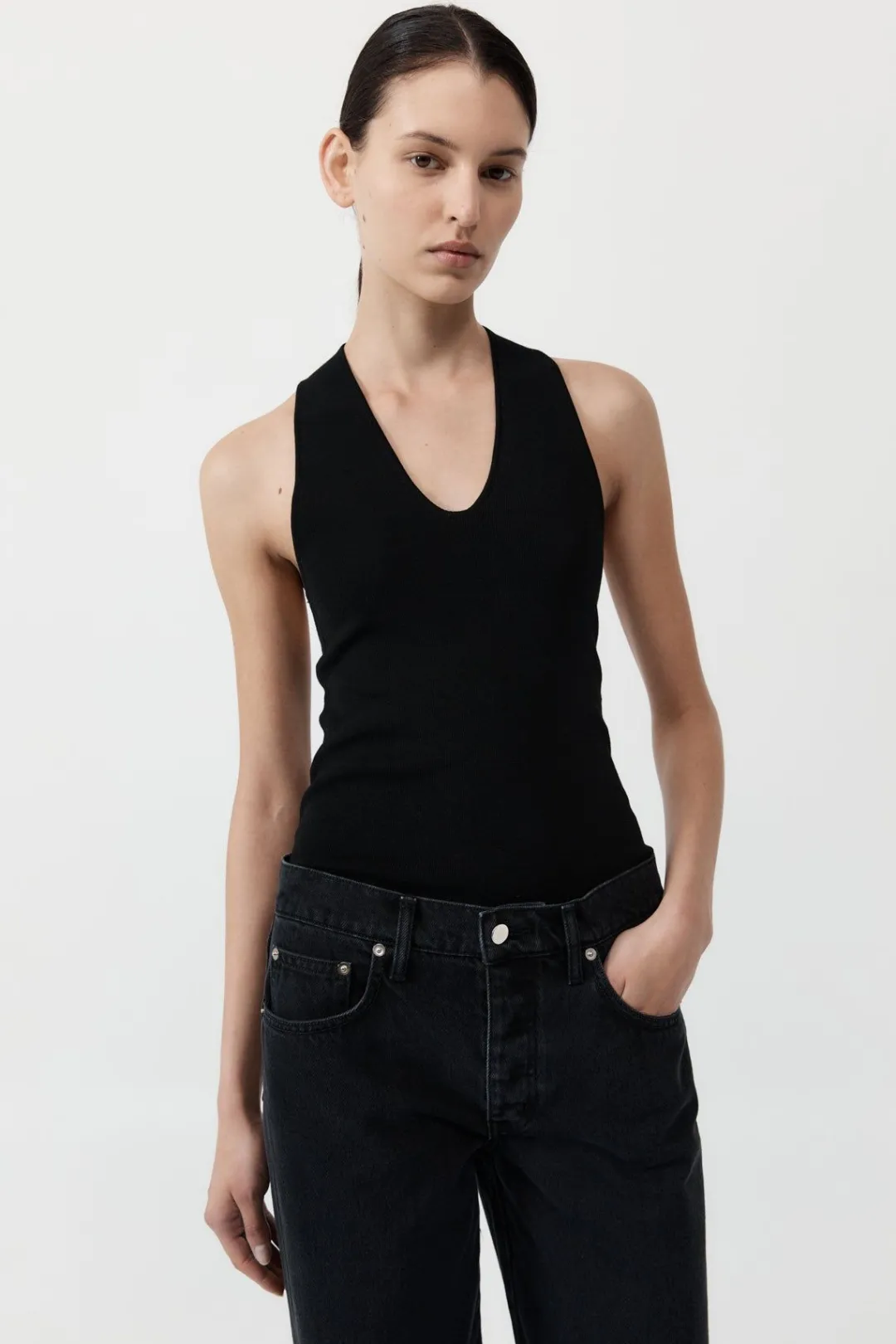 Singlets*St. Agni Plunge Neck Knit Top - Black