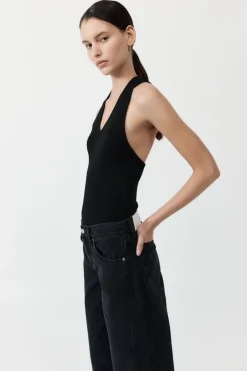 Singlets*St. Agni Plunge Neck Knit Top - Black