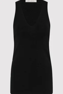 Singlets*St. Agni Plunge Neck Knit Top - Black