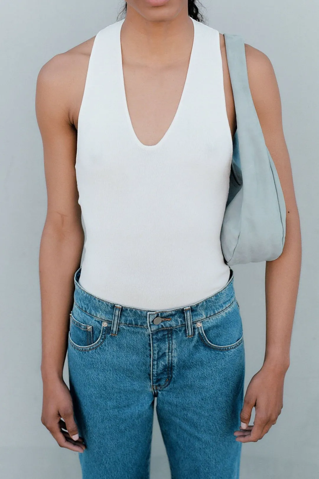 Singlets*St. Agni Plunge Neck Knit Top - White