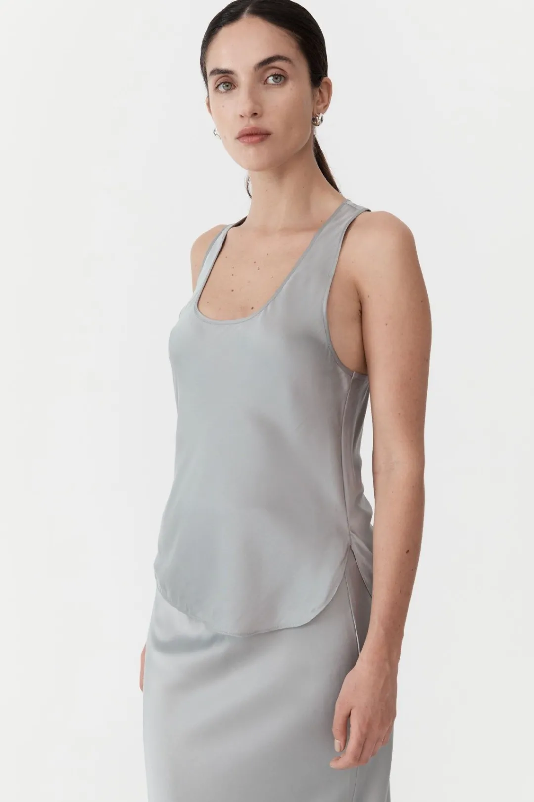 Tops*St. Agni Racer Back Bias Tank - Silver