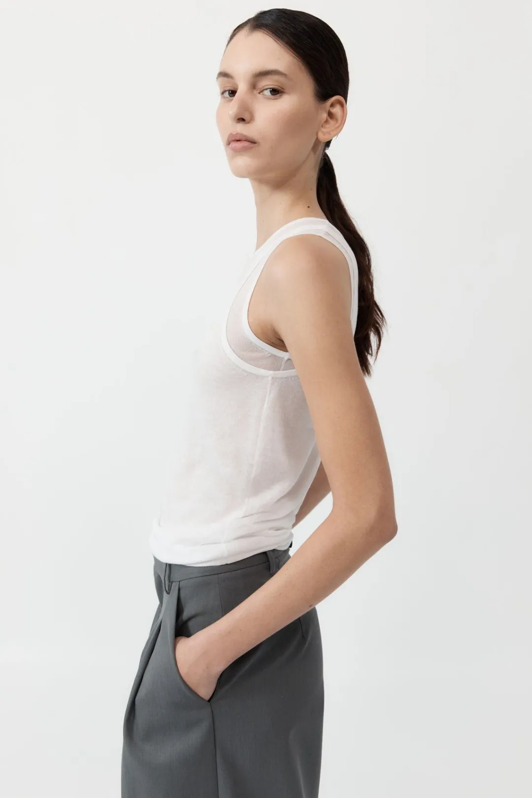Knitwear*St. Agni Semi Sheer Double Layer Tank - White
