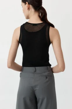 Singlets*St. Agni Semi Sheer Double Layer Tank - Black
