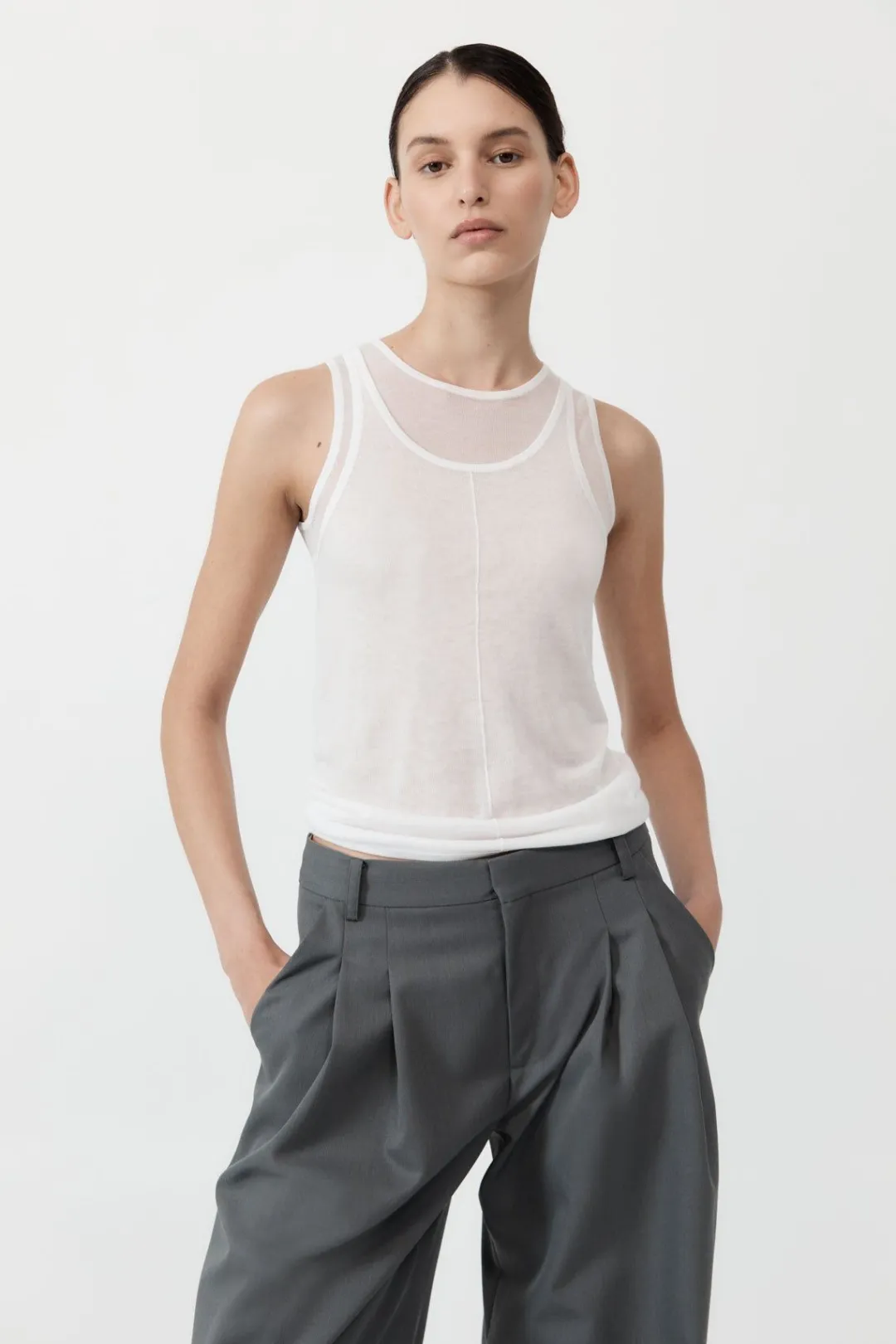 Tops*St. Agni Semi Sheer Double Layer Tank - White