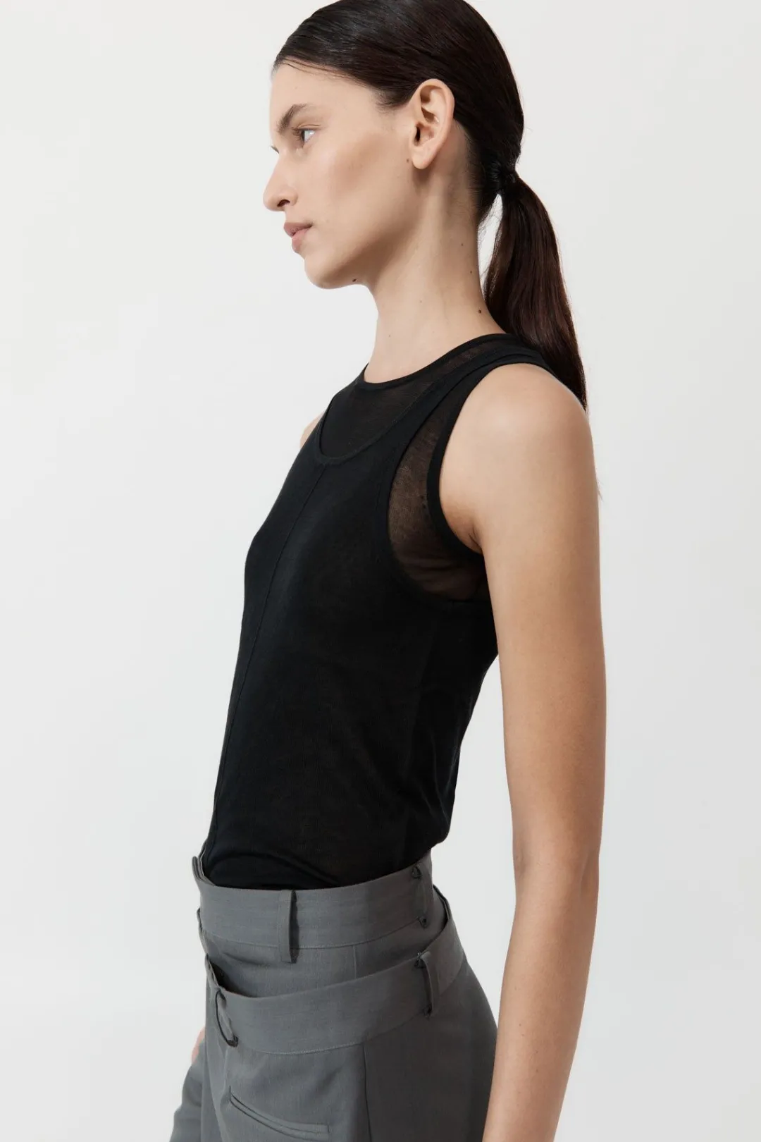 Tops*St. Agni Semi Sheer Double Layer Tank - Black