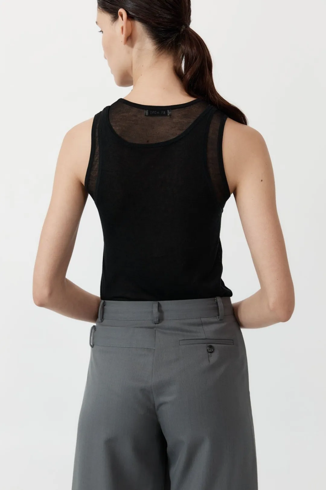 Tops*St. Agni Semi Sheer Double Layer Tank - Black