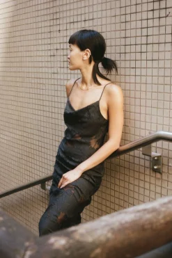 Dresses*St. Agni Semi Sheer Floral Dress - Black