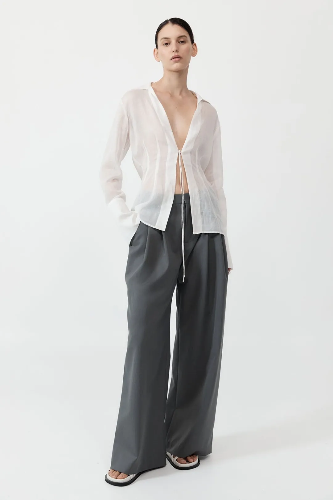 Shirts*St. Agni Sheer Linen Tie Top - White