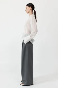 Shirts*St. Agni Sheer Linen Tie Top - White