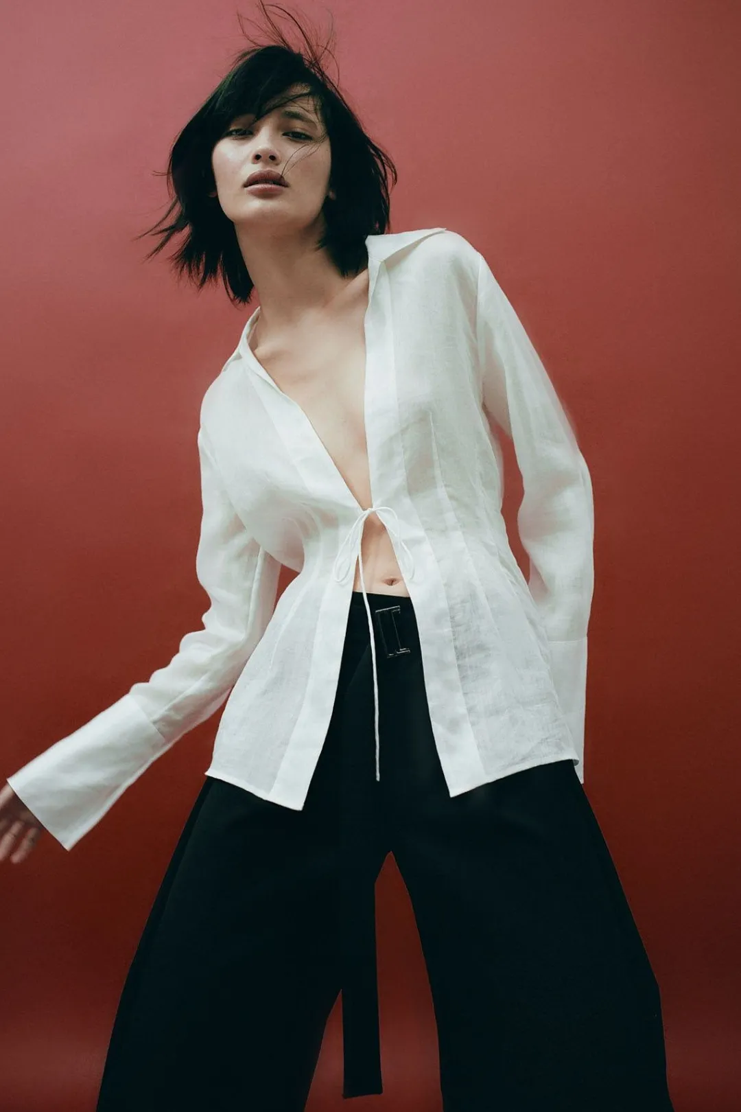 Shirts*St. Agni Sheer Linen Tie Top - White