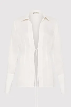 Shirts*St. Agni Sheer Linen Tie Top - White