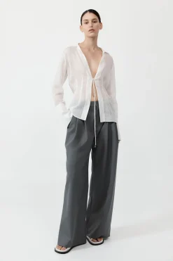 Tops*St. Agni Sheer Linen Tie Top - White