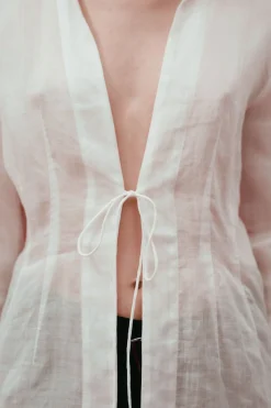 Tops*St. Agni Sheer Linen Tie Top - White