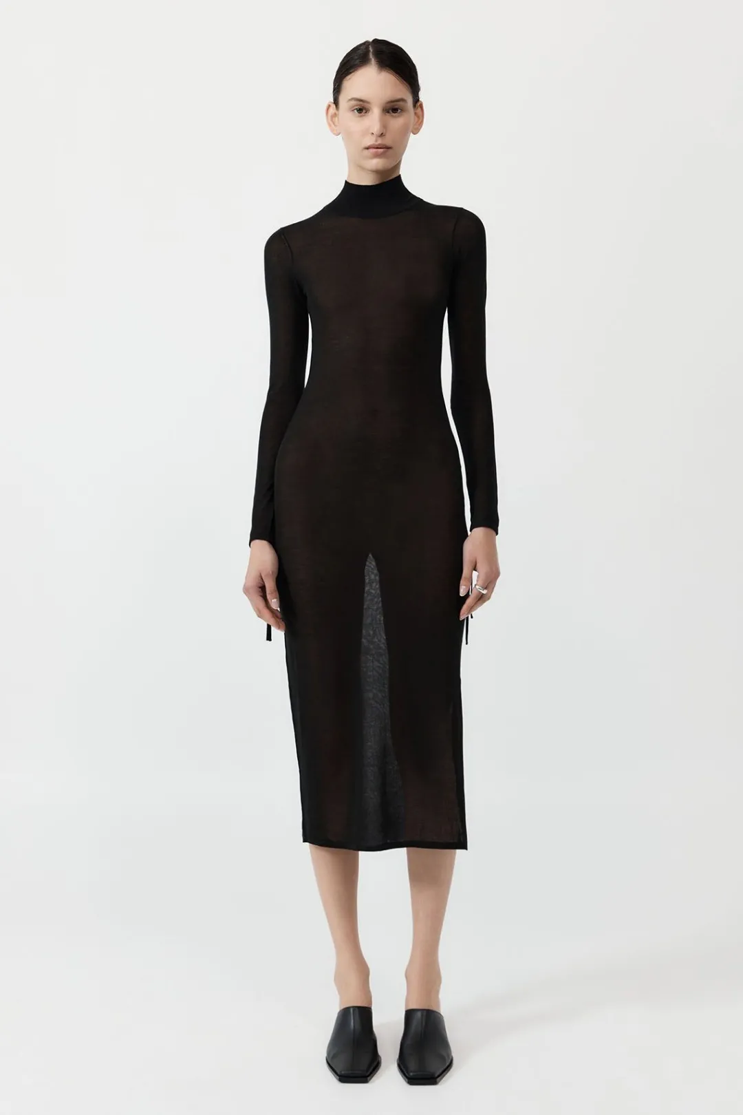 Dresses*St. Agni Sheer Ruched Dress - Black