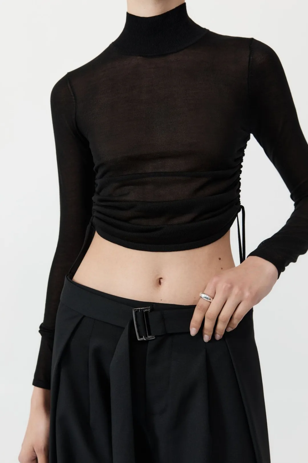 Knitwear*St. Agni Sheer Ruched Top - Black