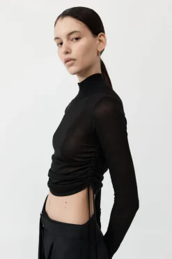 Knitwear*St. Agni Sheer Ruched Top - Black