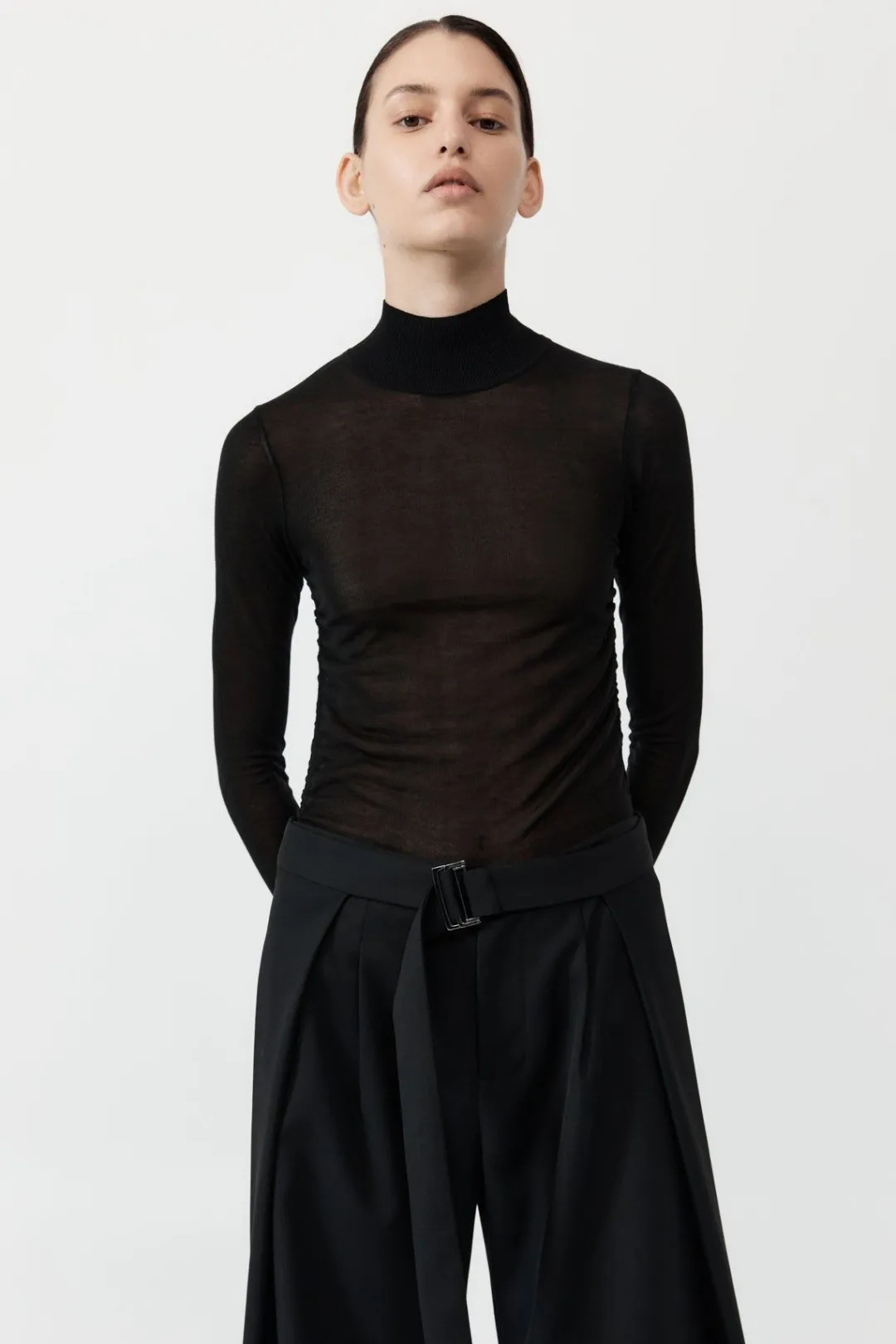 Knitwear*St. Agni Sheer Ruched Top - Black