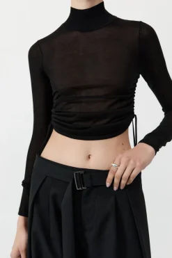 Tops*St. Agni Sheer Ruched Top - Black