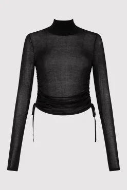 Tops*St. Agni Sheer Ruched Top - Black