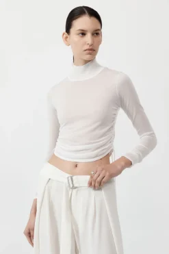 Tops*St. Agni Sheer Ruched Top - White