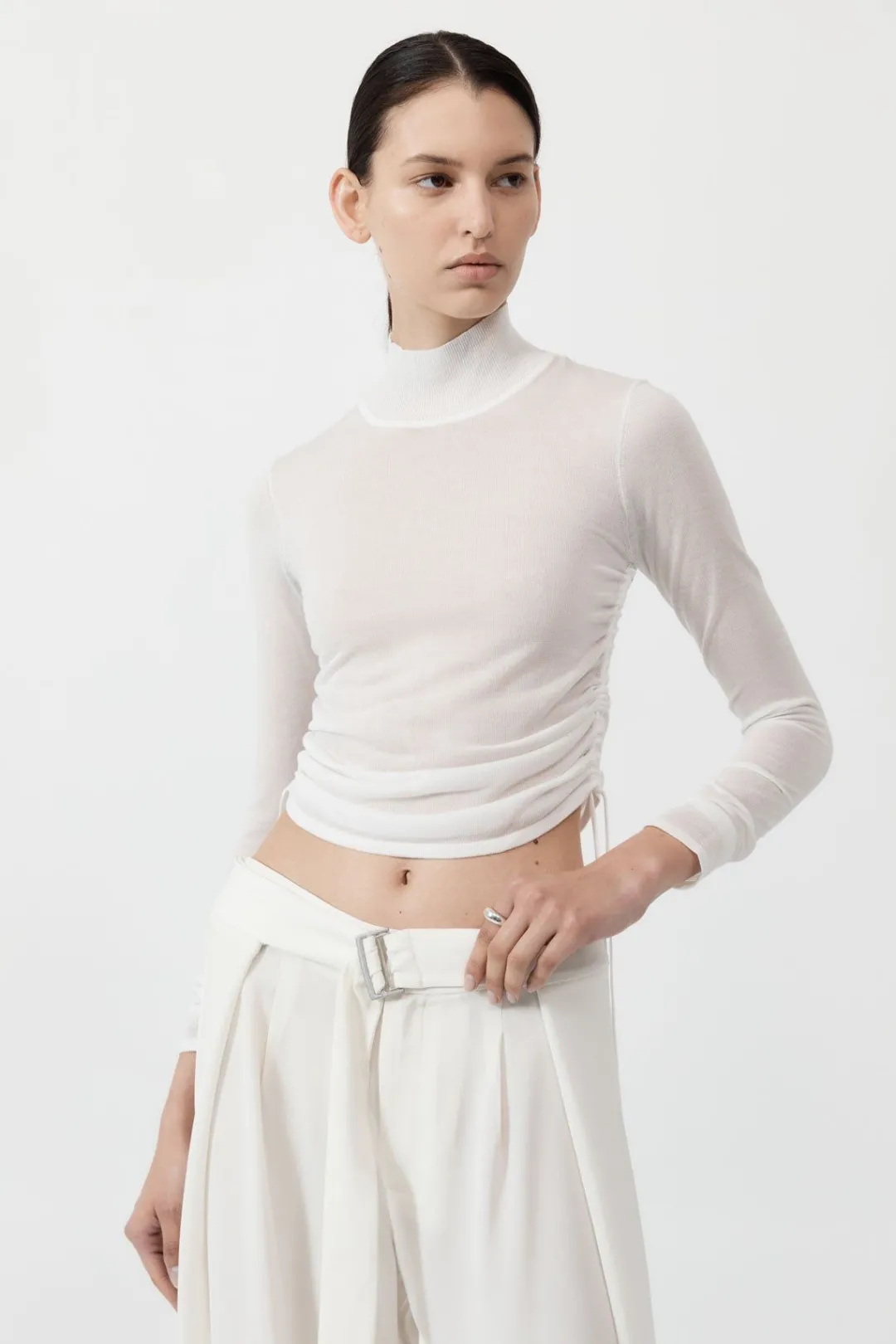 Knitwear*St. Agni Sheer Ruched Top - White