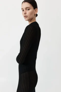 Knitwear*St. Agni Sheer Stripe Dress - Black