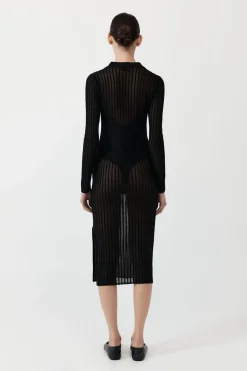 Knitwear*St. Agni Sheer Stripe Dress - Black